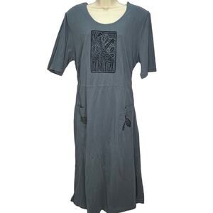 Vintage Piccalino Plus Womens Short Sleeve Dress Size 16W Blue Graphic Pocket